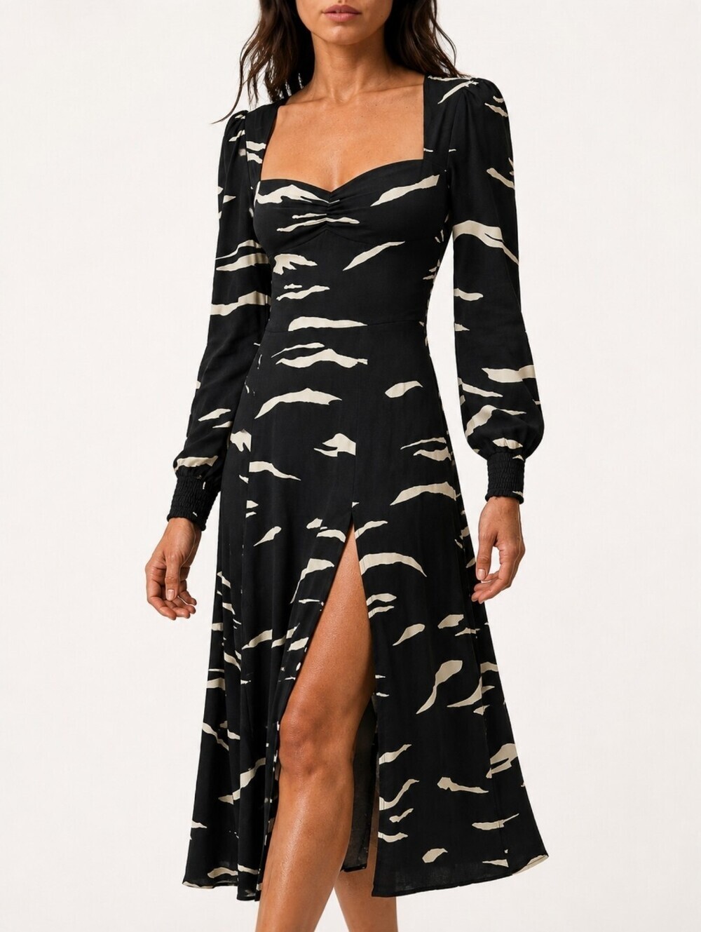 Reformation Wallflower Midi Dress Sweetheart Front Slit Zebra Print Date Night 0